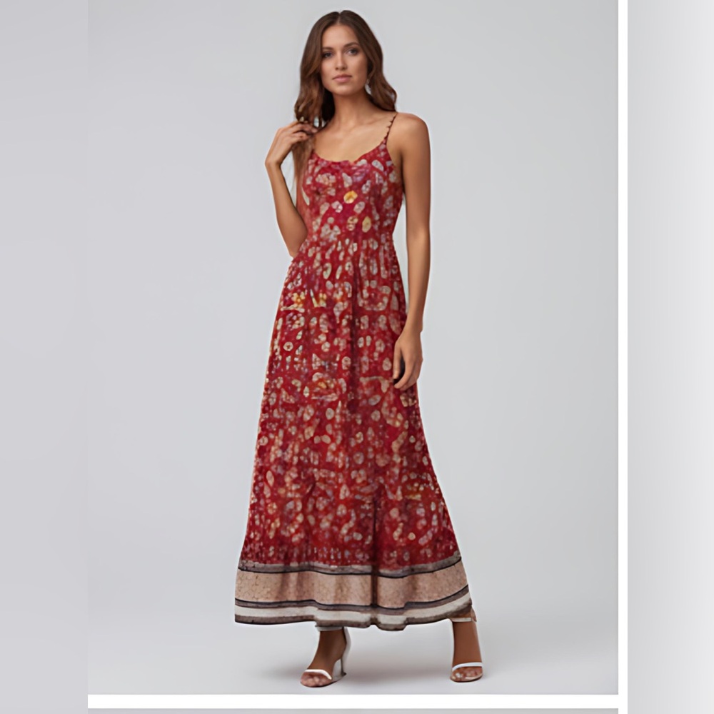LAST ONE 🔥 Red Boho Floral Print Ruffle Hem Cami Dress - Picture 2 of 8